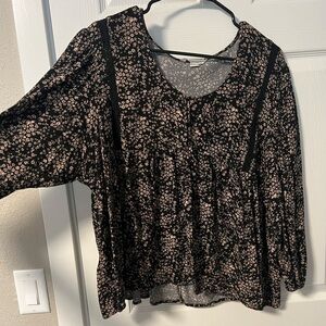 American Eagle Embroidered Blouse. Black with pink floral print.
